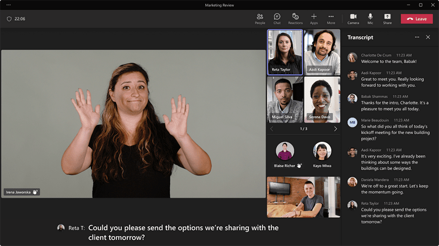 Microsoft Teams sign language view image